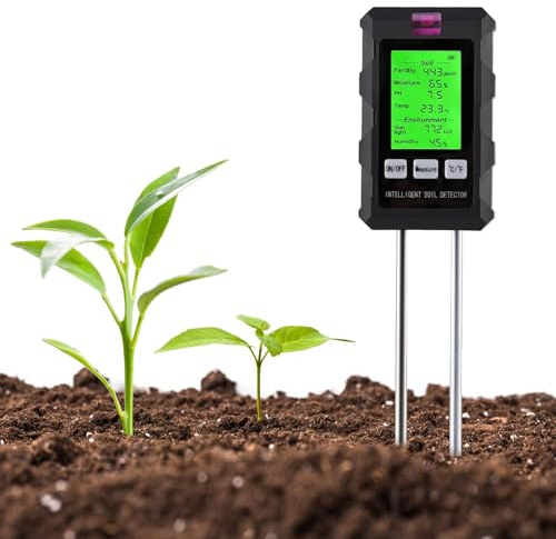 Infreecs 6-in-1 Bodenmessgerät, Bodentester für pH-Wert, Fruchtbarkeit, Temperatur, Licht, Bodenfeuchtigkeit und Umgebungsfeuchtigkeit, Messgerät Boden für Garten, Rasen, Gewächshaus, Zimmerpflanzen