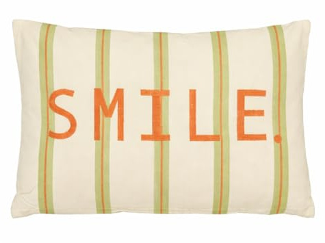 MICA Decorations Smile Deko Kissen - Kissen mit Kissenbezug - Sofakissen Zierkissen - 55 x 35 x 10 cm - Baumwolle - Grün, Off-White, Orange