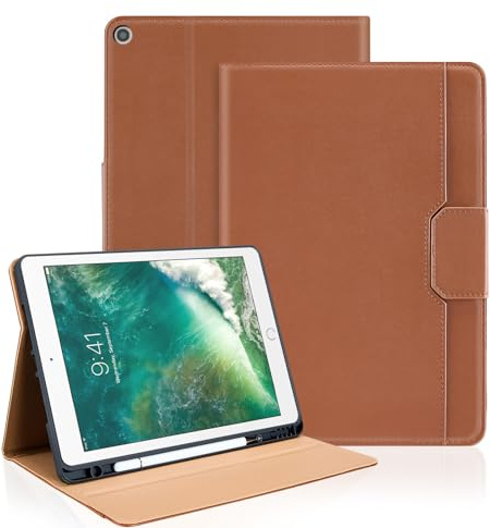 Cicili Hülle für iPad 9.7 Zoll 2018/2017(iPad 6./5. Generation), iPad Schutzhülle mit Stifthalter für iPad Air 2/iPad Air, Leder Klapphülle mit Tasche und Ständer, Auto Schlaf/Wach Stanfunktion,Braun