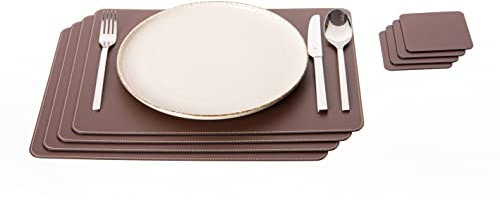 Nikalaz Platzsets und Untersetzer, recyceltem Leder, 4 Tischsets, Platzdeckchen (40 x 30 cm, Braun)