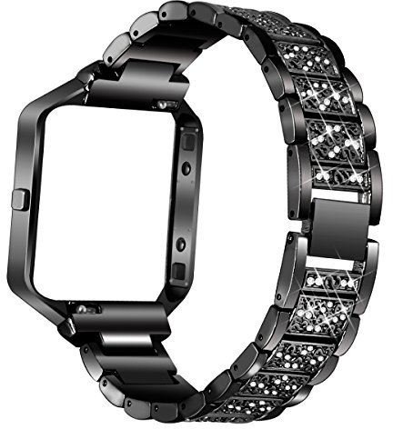 AISPORTS Kompatibel mit Fitbit Blaze Armband mit Rahmen für Frauen, Verstellbarer Edelstahl Bling Glitter Schmuck Kristall Diamant Metallarmband Armband Ersatzarmband für Fitbit Blaze Smartwatch