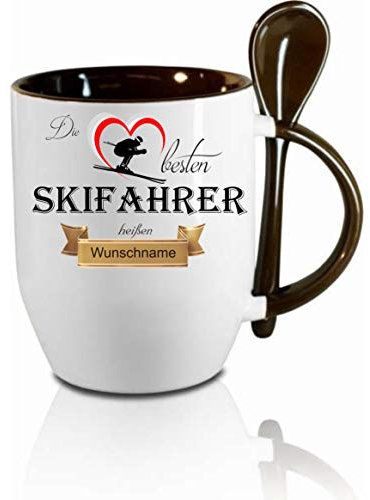Löffeltasse m. Wunschname Die besten Skifahrer heißen... Wunschname - Kaffeetasse mit Motiv, bedruckte Tasse mit Sprüchen oder Bildern
