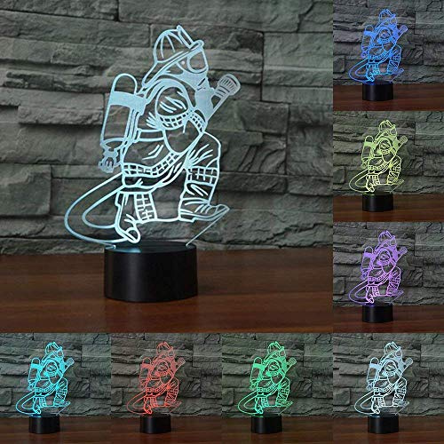 KINGCOO 3D Visuell Stimmungslampe Tischlampe,7 Farben 3D Effekt Touch Nachtlicht Schreibtischlampe Dekoratives Licht für Kinder Weihnachts Geburtstag(Feuerwehrmänner)