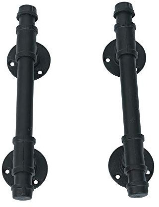 OLDRAINBOW Industrial Pipe Barn Door Handle and Pulls,Rustic Exterior Interior Door Pull Handle,Iron Front Sliding Gate Hardware,Black 12in(2pcs)