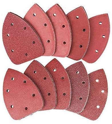 TOOLSTAR Mouse Sander Pads, 140 * 140 * 98mm 6-Hole 100 Grits Mouse Detail Sander Triangle Sanding Papers Sandpaper Sanding Sheets Black and Decker Palm Sander All Grit (10pcs)