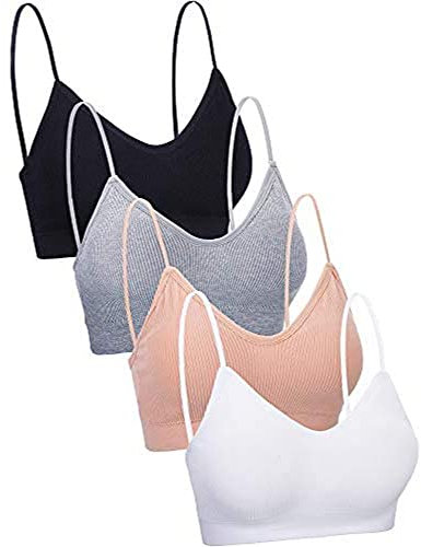 4 Stücke V Hals Cami Top BH Gepolstert Nahtlose Bralette Träger Schlafen BH für Damen Mädchen (Estilo sin Costuras, Talla XL-XXL)