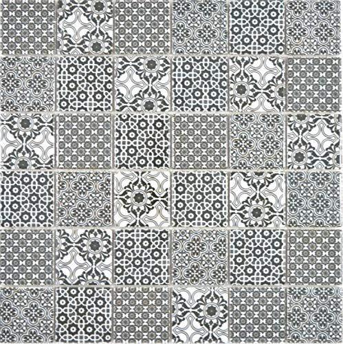 Mosaikfliese Keramik schwarz retro vintage ornament viktorianisch Muster Küche Küchenfliese Fliesenspiegel Wandverkleidung Küchenrückwand Mosaikwand