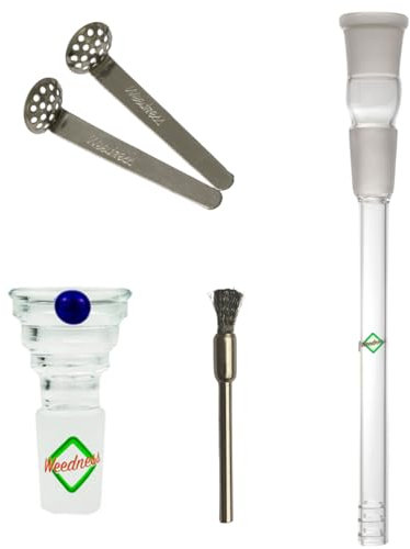 Weedness Bong Glas Chillum Diffuser 18,8 mm Schliff 12 cm 4-teiliges Set - Shillum Zubehör Kopf Adapter Aufsatz Steckchillum Kupplung
