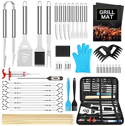 Morole 45 Piece Ustensiles Barbecue, Stainless Steel Kit Accessoires Barbecue, Barbecue Tongs, Spatulas, pour Camping en Plein Air et Barbecues, Idéal Accessoire Barbecue, Cadeau de Camping