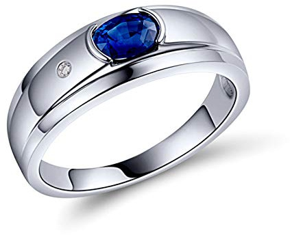 Daesar 18 Karat Weißgold Verlobungsring für Männer, Bandring mit Oval Saphir 0.6ct Trauring mit Diamant Hochzeit Ring Weißgold