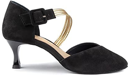 Portdance Damen Tanzschuhe PD126 - Nubuck Schwarz - 5,5 cm Flare (groß) - Größe: EUR 41