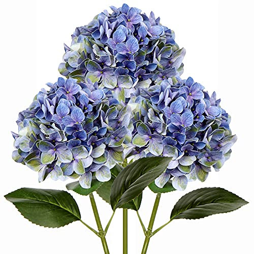 DILATATA Grandes fleurs d'hortensia artificielles violettes de 66 cm au toucher réaliste, tiges d'hortensia en soie réalistes pour fête de mariage, jardin, décoration de la maison