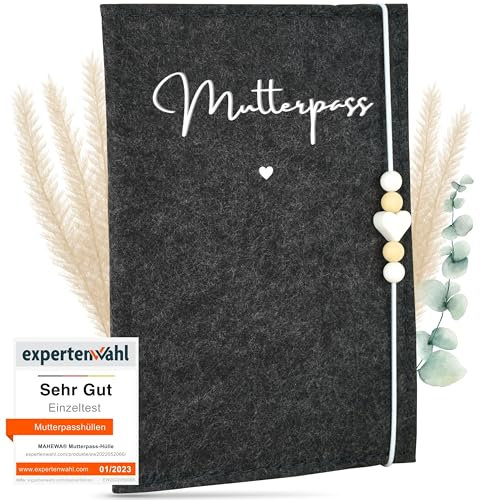 MAHEWA®️ Premium Mutterpass-Hülle aus Filz für den Deutschen Mutterpass - mit Fach für Ultraschallbilder und Kärtchen - Mutterpass Schutzhülle (Anthrazit, Mutterpasshülle Mutterpass)