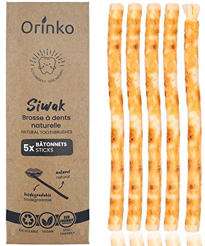 100% Natürliche Miswak Zahnbürste für Weiße Zähne und Mundhygiene – Umweltfreundliche Siwak Holz Zahnbürste für Frischen Atem – Set aus 5 Nachhaltigen Zahnreinigungsstäben - ORINKO