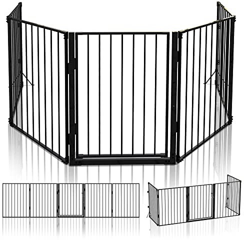 VOUNOT Barrière de Sécurité 300CM 5 Éléments en Métal Barrière de Protection Cheminée XL Pare-feu Sécurité Fixation Murale et au Sol Noir