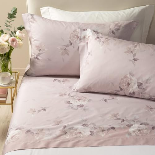 Caleffi Rosa Alba Completo Lenzuola, Raso di cotone, Cipria, Matrimoniale, 1007137, Caleffi