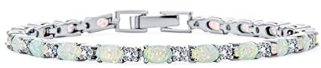 Bling Jewelry Klassisches Edelstein Wechselarmband Mit CZ Cubic Zirkonia Und Weißem Synthetischem Opal Für Frauen Freundin Aus .925Er Sterlingsilber Oktober Geburtsstein 7,5 Zoll