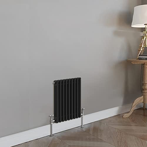 Blümme Traditional Cast Iron Style Triple Column Black Horizontal Radiator 600 x 425mm – Perfect for Bathrooms Kitchen Living Room