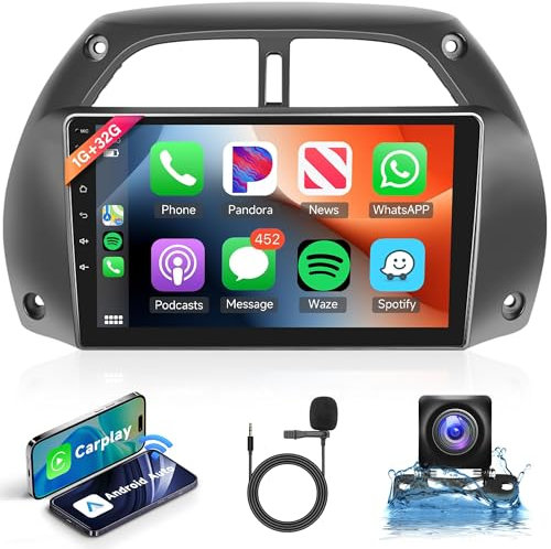 2G 64G Android Car Stereo Radio for Toyota RAV4 2001-2006 with Wireless Carplay, Rimoody 9 Inch Touch Screen Radio with GPS Navigation Bluetooth FM RDS WiFi Android Auto Mirror Link Backup Camera
