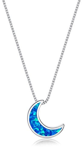 DAOMEI Mignon Femelle Bleu Opale Pendentif Collier Rose Et Or Couleur Argent Chaîne Collier À La Mode Lune Longs Colliers De Mariage pour Les Femmes