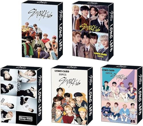 5 Pack/150 Pcs Stray Kids Lomo Karte Kpop Fotokarten Grußkarte mit Postkarten-Box