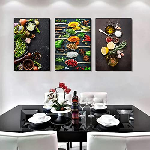 Trayosin Küche Poster 3er Set - Gewürz Leinwand Bilder Wanddeko für Wohnzimmer, Küche & Esszimmer | Moderne Wandbilder Kunstdruck, Ohne Bilderrahmen (21x30cm)