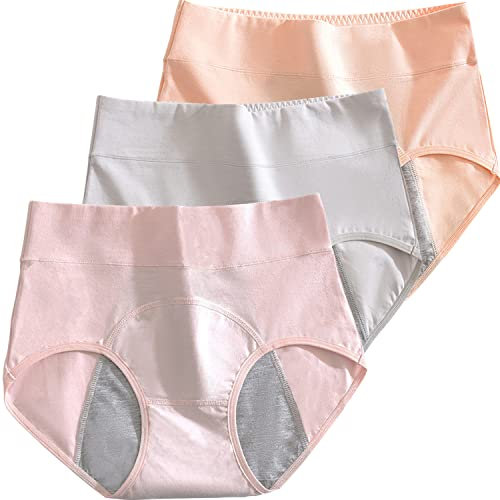 Avondii Perioden Unterwäsche High Waist 50s Baumwolle Menstruationsunterwäsche, Saugfähig, Waschbar, 3er Pack(A01, L)