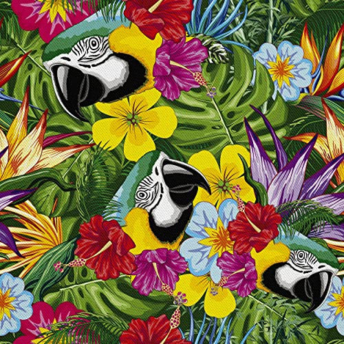 HEKO PANELS Stoff Oxford Wasserdichte Meterware Canvas-Stoff Polyester Stoff Zum Nähen Nähstoffe Dekostoffe Wasserabweisend Blickdicht Ara Papageien Tropische Blumen 2 Meter 155 x 200 cm