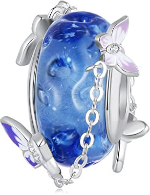 Blaue Murano Glas Bead perlen Charm für Pandora Armbänder-Silber Schmetterling Quastenperlen Charms Schmuck