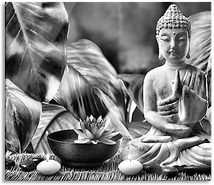 Buddha Statue Herdabdeckplatte & Spritzschutz aus Echtglas | Für Herd-Kochfelder | 60x52 cm