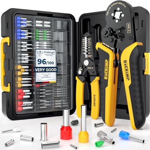 DxCRIMP Set di Pinze Puntalini - Pinza Crimpatrice Capicorda - con 24 tipi di Puntalini isolati e non isolati,Connettori Elettrici 0,25-10mm² Pinza Puntalini,Pressatrice Multistrato,Pinza Elettricista