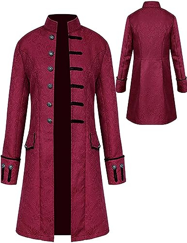 WISHU Boys Vintage Steampunk Tailcoat Halloween Costumes, Medieval Renaissance Victorian Formal Pirate Gothic Vampire Plague Doctor Tuxedo Jacket Frock Uniform Coat for Kids (Red, S)