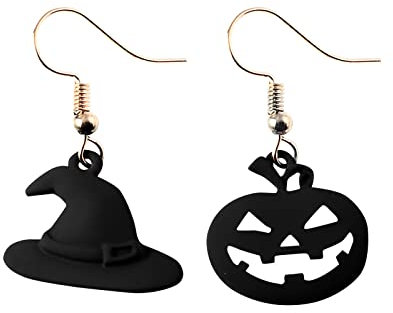 Lünette Ohrstecker Halloween-Verzierungs-Karikatur-kreative Sprühfarbe-Kürbis-Hut-asymmetrische Ohrringe Ohrringe Weltkugel (Black, One Size)