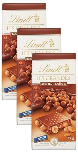Lindt - Tablette 34% Noisettes LES GRANDES - Chocolat au Lait, 150g (Lot de 3)
