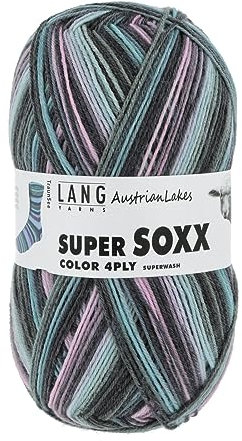 Lang Yarns - Super Soxx Color 4-fach 0422 schwarz mint rosa 100 g
