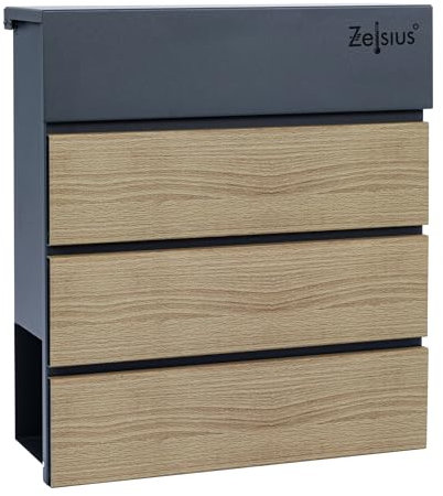 Zelsius Boîte aux lettres en bois avec compartiment à journaux - RAL7016 anthracite aspect bois - Effet Soft Close intégré - Montage mural ou sur pied - Boîte aux lettres, boîte aux lettres, boîte aux