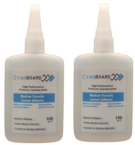 Cyanboard, 2 unidades de 100grs de adhesivo instantáneo de cianoacrilato viscosidad media. Pegamento múltiples materiales, modelismo y maquetas, reparaciones.