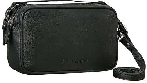 STILORD Pam Vintage Umhängetasche Damen Leder Klein Crossbody Bag Echtleder Handtasche Damen Abendtasche elegant Schultertasche Konzert Tasche Eckig Farbe:schwarz