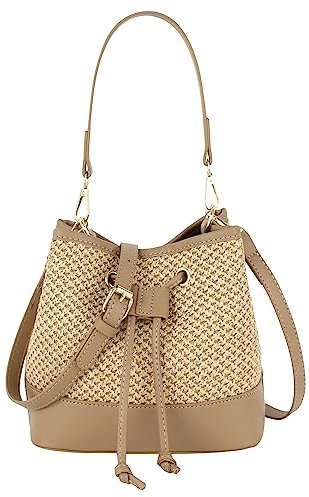 MEGAUK Women Straw Crossbody Purse Vacation Style Woven Bucket Bag Summer Beach Handmade Shoulder Bag For Ladies