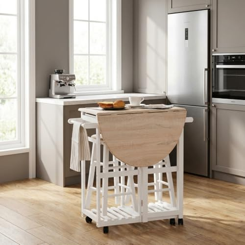 DecHome - Carrello Cucina con ruote Pieghevole in Legno Dimensioni 83,5x74x83 cm colore Bianco