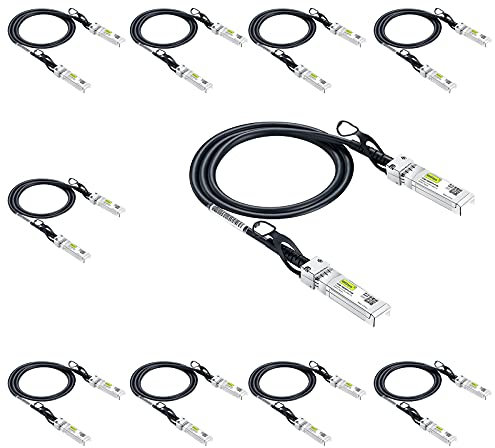10Gtek 【Paquet de 10】 Câble SFP+ DAC 10Gbit/s 1 Mètres, 10GBASE-CU Twinax en Cuivre Passif à Connexion directe, Compatible avec Cisco, Ubiquiti UniFi, Netgear, D-Link, Zyxel, Mikrotik et Plus