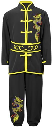 ranrann Enfant Garçon Costume Kung Fu Tenue Traditionnel Chinois Uniforme Tai Chi Arts Martiaux 3-16 Ans Noir 3-4 ans