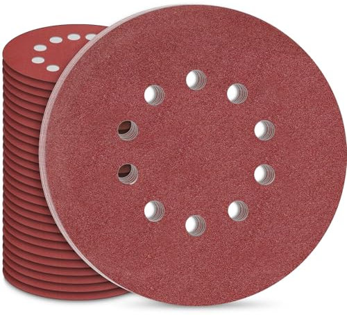 STEBRUAM 30 pièces de papier abrasif 225mm disques abrasifs grain P120 10 trous en rouge pour ponceuse à sec ponceuse orbitale ponceuse girafe