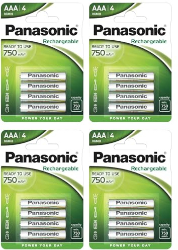 PANASONIC 4 Packs of 4 Rechargeable Batteries NiMH Micro AAA 750 mAh Ready to Use