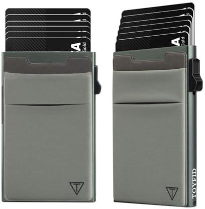 TOYFID Pop Up Wallet for Men,Rfid Blocking Card Holder,6 Card Slot,Slid Ejector Button,Grey