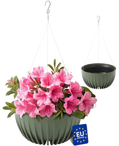 KONZEPT Blumenampel hängend außen und innen in Grün, Blumentopf 30cm Durchmesser, Hängetopf für Pflanzen aus Kunststoff