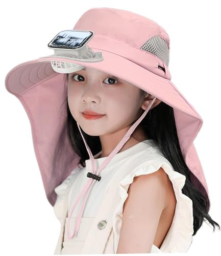Sombrero de ventilador solar de borde ancho, sombrero de ventilador solar UPF50+ Solar, sombrero de ventilador solar con energía solar USB, sombrero de sol con correa ajustable para niños uso al aire