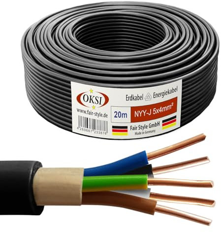 OKSI 20m NYY-J 5x4 mm² Erdkabel Elektrokabel Beton und Freien Kupfer Made in Germany