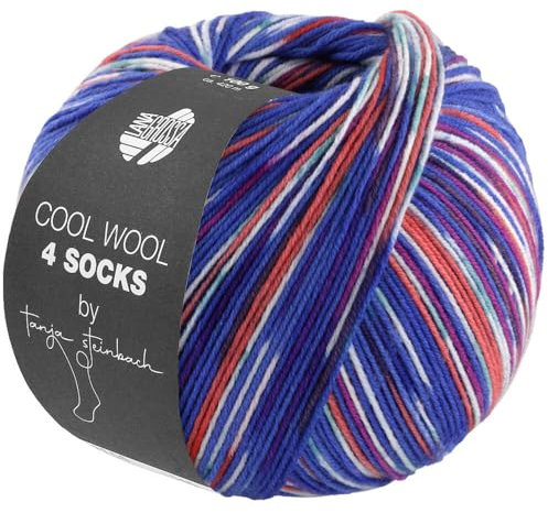 LANA GROSSA Cool Wool 4 Socks Print | Bedrucktes Merino-Sockengarn aus mehrfach verzwirnten Einzelfäden | Handstrickgarne aus 75% Schurwolle | 100g Wolle zum Stricken & Häkeln | 420m Garn FB 7202