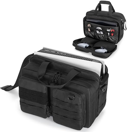 PGmoon Travel Case Compatible with PS5 / PS4 Console, Protective Carrying Case Storage Bag for Controllers, Game Discs and More Accessories, Black (Patent Design)